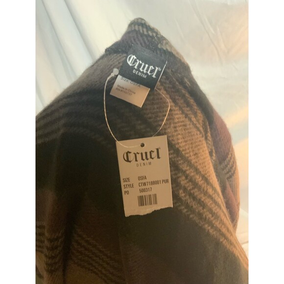 NWT Cruel Denim Hooded Blanket Striped Poncho - Picture 4 of 7